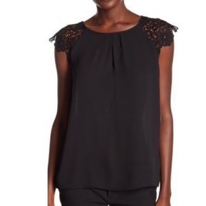 Philosophy Lace Cap Sleeve Top, Black, S